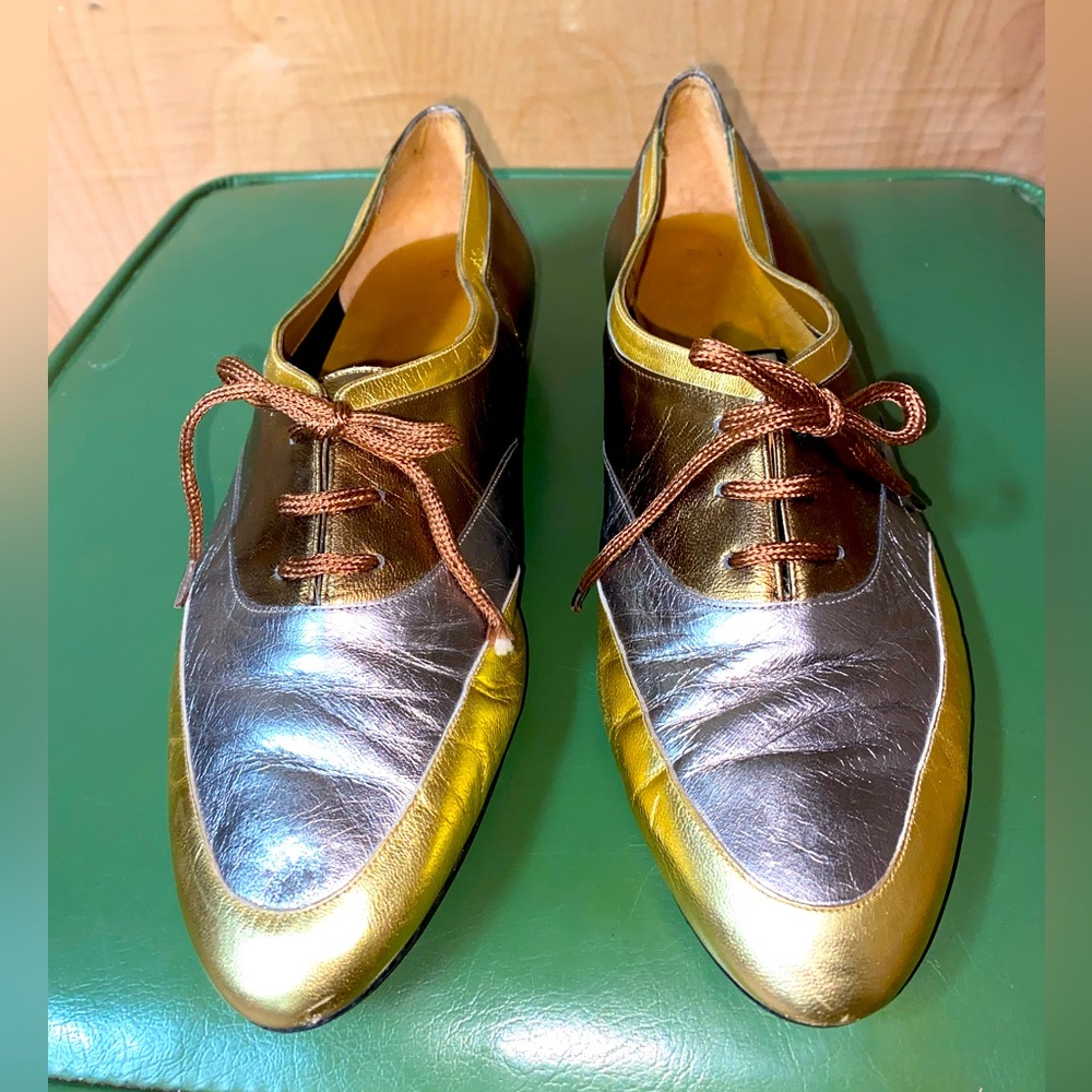 Vintage Metallic Leather Oxfords